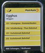 (276'565) - PostAuto-Haltestellenschild - Wiggen, Egghus - am 13. Juni 2025