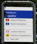 (278'964) - BSU/PostAuto-Haltestellenschild - Solothurn, Baseltor - am 16. August 2025