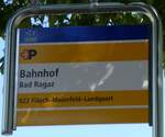 (277'111) - +P-Haltestellenschild - Bad Ragaz, Bahnhof - am 20. Juni 2025