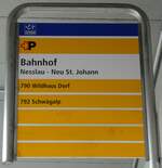 (278'028) - +P-Haltestellenschild - Nesslau - Neu St. Johann, Bahnhof - am 25. Juli 2025