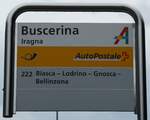 (280'338) - PostAuto-Haltestellenschild - Iragna, Buscerina - am 13. September 2025