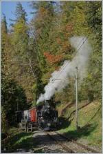 Herrlich rauchend ist die BFD HG 3/4 N° 3 der Blonay-Chamby Bahn auf der Fahrt von Blonay nach Chaulin und erreicht in Kürze Chamby. 

20. OKt. 2024