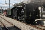 Lok-3  LANGNAU der DBB schiebt der Dampfpendelzug aus der Bahnhof von Konolfingen ins Depot am 18 Mai 2025.