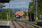 Blick auf die Emmmentalbahn. Blick nach Norden im Bahnhof Aeflingen. Mai 2025.