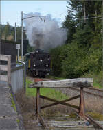 Dampftage Huttwil 2024 mit Diesel, Elektro und Dampfgiganten.

Hier kommt der Regelverkehr auf der Museumsstrecke Emmentalbahn, wie er im Kursbuch steht. Ed 3/4 2 der SMB kommt mit den beiden EBT-Wagen Bi 527 und Bi 538 in Affoltern-Weier um die Ecke. Oktober 2024.