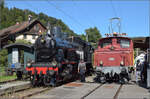 150 Jahre Tsstalbahn.

Kleine Szene vor drei Zgen in Bretswil Ee 3/3 16363 und Eb 3/5 9 im Bild und dem Gegenzug mit Ed 3/3 401 in Bretswil. September 2025.
