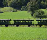 150 Jahre Tsstalbahn.

Der ehemalige Sihltalbahnwagen C 106 und war von der Sihlthalbahn als C 27 beschafft worden. Er wurde 1898 von der SIG in Neuhausen gebaut. Er fhrt am Jublium der Tsstalbahn im Zug mit Ed 3/3 401 mit. Bussenthal, September 2025.