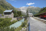 Blick auf Gletsch und das hbsche Bahnhfchen auf der anderen Seite des Rotten... August 2025.