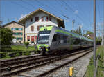 RABe 535 123 in Burgdorf Steinhof auf der echten Emmentalbahnstrecke. Mai 2025.