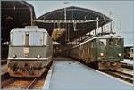  Gross und Klein  lautet der wenig aussagekräftige Text in meinem Fotoalbum; in Luzern warten die SBB Re 4/4 II 11135 und der SBB Brünigbahn Deh 4/6 903 mit ihren Zügen auf die Abfahrt. 

Analogbild vom 25. Dez. 1985 