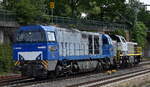 Interessanter Lokzug, die Bentheimer Eisenbahn, Bad Bentheim mit ihrer MaK G 2000-3 BB Lok  D 22  (NVR:  92 80 1272 410-2 D-BE ) und der belgischen Diesellok  7771  (NVR:  92 88 0077 071-3 B-LNS ) von Lineas am Haken am 27.05.25 Höhe Bahnhof Hamburg-Harburg.