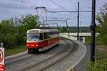 Auf der Fahrt in Richtung Spojovac ist Wagen 8484 am 23.04.24 in der Nhe der Haltestelle Krejcrek zu sehen.