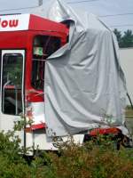 Tw 144 abgestellt in Betriebshof Neu Schmellwitz nach den Unfall am 10.04.08. 