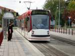 Combino der Linie 1 auf der Neubaustrecke Zwischen Rieth und Salinenstrasse, Erfurt Oktober 2009
