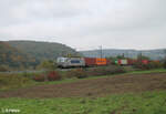 383 407-4 zieht mit einem Containerzug bei Wernfeld in Richtung Süden. 20.10.24